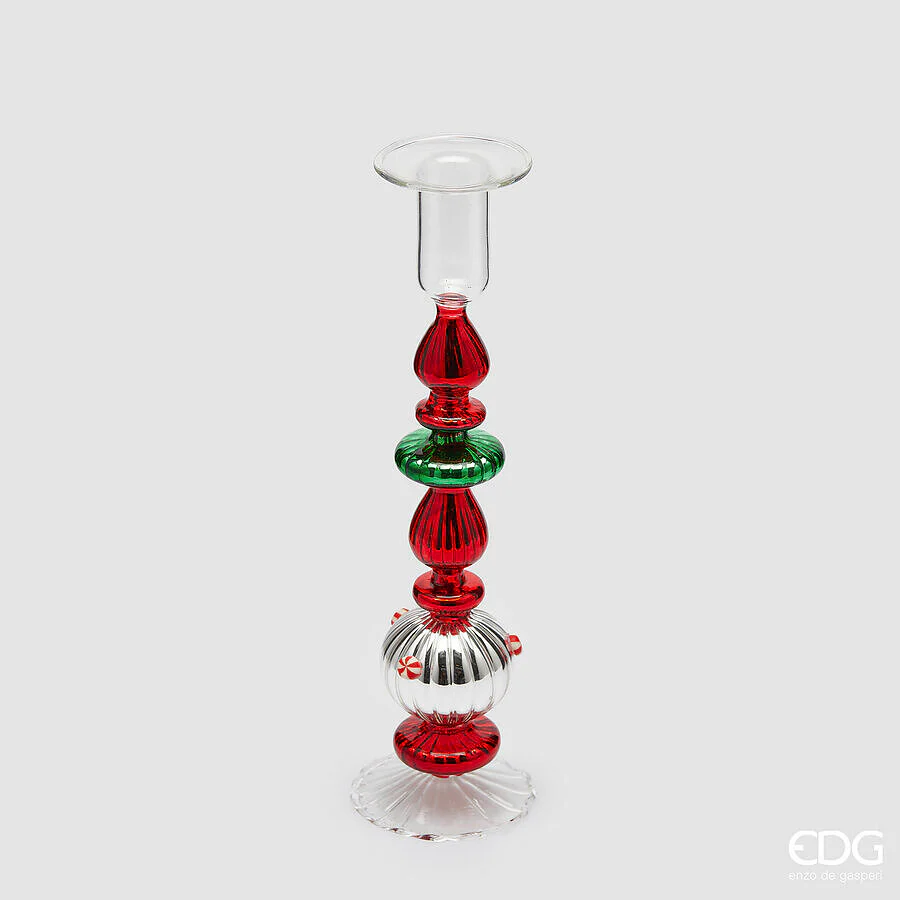 EDG - Portacandela Strati di Natale H 24,5 Cm D 6,5 Cm Green Red