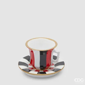 EDG - Portacandela Tazza Natale H 7,5 Cm D 12 Cm White Black