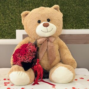Promo San Valentino XXL Teddy Beige 180cm + Bouquet Rose Rosse Artificiali