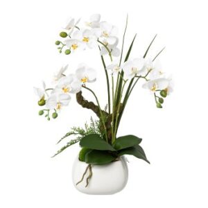 Phalaenopsis Artificiale 46cm bianco con vaso in ceramica Real Touch