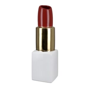 Gilde - Vaso Rossetto Rosso in Ceramica Bianco/Oro 30cm
