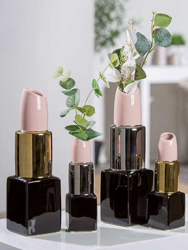 Gilde - Vaso Rossetto Rosa in Ceramica Oro/Nero 30cm - immagine 2